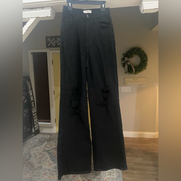 Vibrant Jeans Vibrant Black Denim Ripped Wide Legged Jeans Poshmark